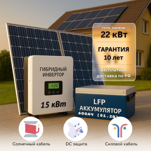 Солнечная электростания для дома 15квт-22000Вт-600Ач